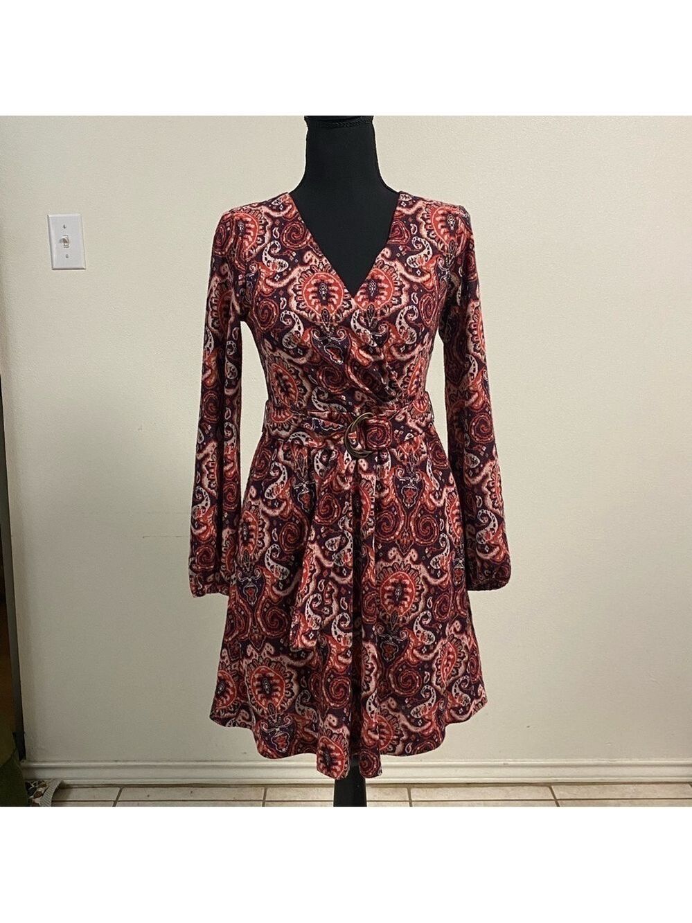 Maeve Dress Women’s Size Small Petite Paisley Belted Long Sleeve Dress